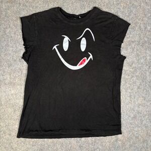 VTG Joe Boxer Smiley Face Shirt Black Sz L Cut Off Sleeve Bad Boy No Fear Muscle